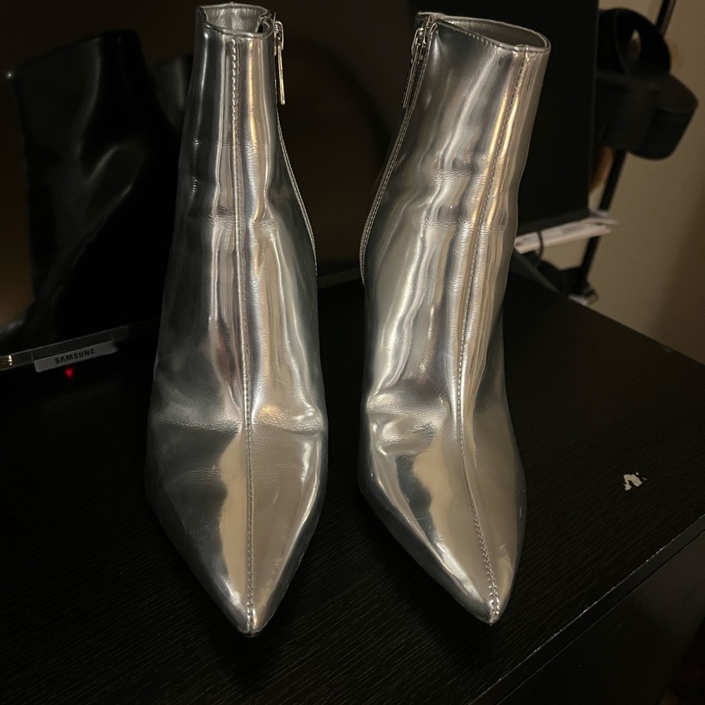 Silver Metallic Pointed Toe Boots - image 2